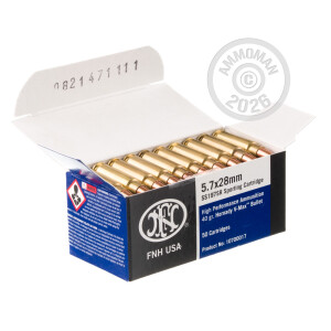 Photo detailing the 5.7X28MM FN HERSTAL 40 GRAIN V-MAX (50 ROUNDS) for sale at AmmoMan.com.