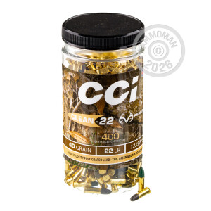 Photo detailing the 22 LR CCI CLEAN-22 REALTREE 40 GRAIN LRN (400 ROUNDS) for sale at AmmoMan.com.
