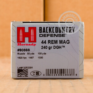 Photograph showing detail of 44 MAGNUM HORNADY BACKCOUNTRY DEFENSE 240 GRAIN DGH (20 ROUNDS)