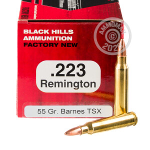 Photo detailing the 223 REMINGTON BLACK HILLS AMMUNITION 55 GRAIN BARNES MPG HP (50 ROUNDS) for sale at AmmoMan.com.