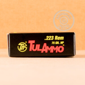 A photograph detailing the 223 Remington ammo with HP bullets made by Tula Cartridge Works.