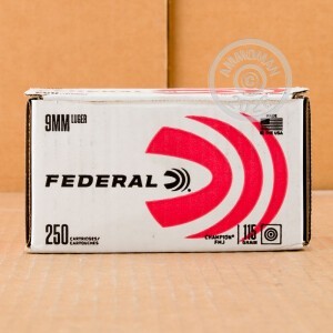 Image of 9mm Luger ammo by Federal that's ideal for training at the range.