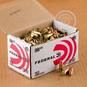 A photograph detailing the 9mm Luger ammo with FMJ bullets made by Federal.