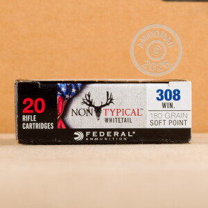 Photo detailing the 308 WIN FEDERAL NON-TYPICAL WHITETAIL 180 GRAIN SP (200 ROUNDS) for sale at AmmoMan.com.