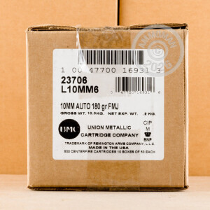 Photograph showing detail of 10MM AUTO REMINGTON UMC 180 GRAIN MC (50 ROUNDS)