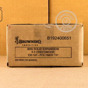 Photo detailing the 6.5 CREEDMOOR BROWNING BXS 120 GRAIN SOLID EXPANSION (20 ROUNDS) for sale at AmmoMan.com.