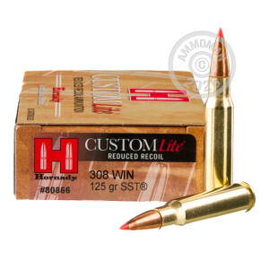 Photograph showing detail of 308 WINCHESTER HORNADY CUSTOM LITE 125 GRAIN SST REDUCED RECOIL (200 ROUNDS)