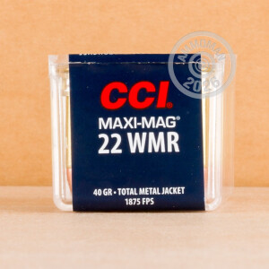 Photograph showing detail of 22 WMR CCI MAXI MAG 40 GRAIN TMJ (2000 ROUNDS)