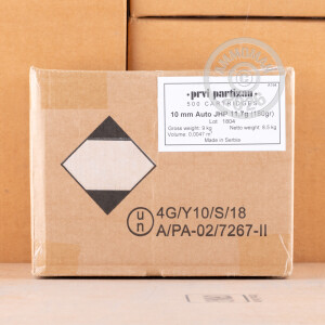 Photograph showing detail of 10MM AUTO PRVI PARTIZAN 180 GRAIN JACKETED HOLLOW POINT (500 ROUNDS)