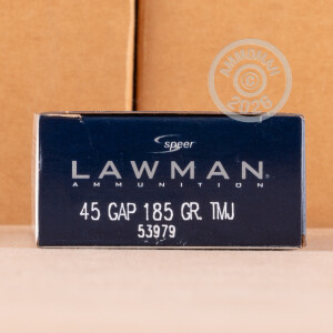 Photograph showing detail of .45 GAP SPEER 185 GRAIN TOTAL METAL JACKET (1000 ROUNDS)