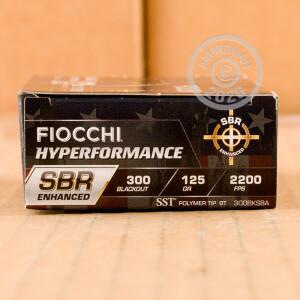 Photo detailing the 300 AAC BLACKOUT FIOCCHI HYPERFORMANCE SBR ENHANCED 125 GRAIN SST (200 ROUNDS) for sale at AmmoMan.com.