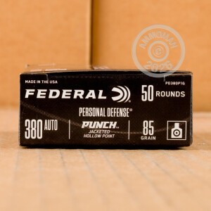 Photo detailing the 380 ACP FEDERAL PUNCH 85 GRAIN JHP (50 ROUNDS) for sale at AmmoMan.com.