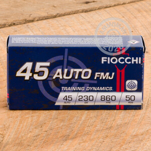 An image of .45 Automatic ammo made by Fiocchi at AmmoMan.com.