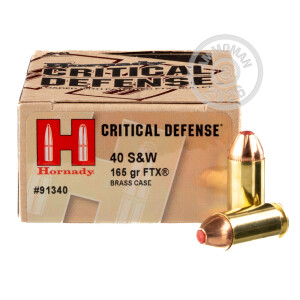 Image of the 40 S&W HORNADY CRITICAL DEFENSE 165 GRAIN FTX JHP (200 ROUNDS) available at AmmoMan.com.