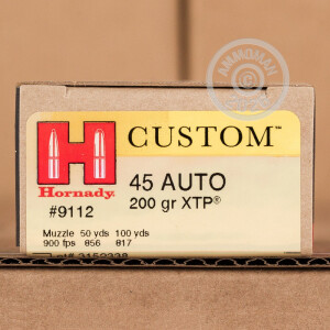 A photograph of 20 rounds of 200 grain .45 Automatic ammo with a XTP bullet for sale.