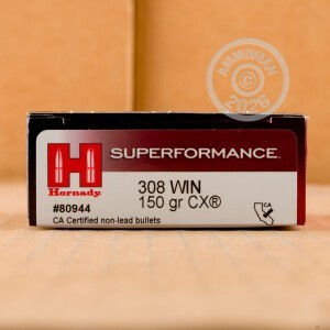 Image of 308 WIN HORNADY SUPERFORMANCE 150 GRAIN CX (20 ROUNDS)