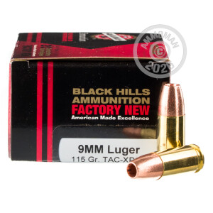 Image of 9MM +P LUGER BLACK HILLS 115 GRAIN JHP (20 ROUNDS)