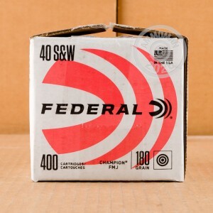 Image of the 40 S&W FEDERAL CHAMPION 180 GRAIN FMJ (400 ROUNDS) available at AmmoMan.com.