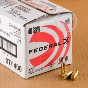 Photo detailing the 40 S&W FEDERAL CHAMPION 180 GRAIN FMJ (400 ROUNDS) for sale at AmmoMan.com.