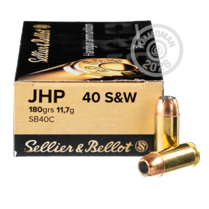 Photograph showing detail of 40 S&W SELLIER & BELLOT 180 GRAIN JHP (1000 ROUNDS)