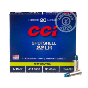 Photograph showing detail of 22 LR CCI RIMFIRE SHOTSHELL 31 GRAIN #12 SHOT (2000 ROUNDS)