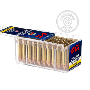 Photograph showing detail of 22 WMR CCI TNT GREEN 30 GRAIN HP (50 ROUNDS)