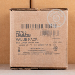 Photo detailing the 9MM LUGER REMINGTON UMC 115 GRAIN MC (100 ROUNDS) for sale at AmmoMan.com.