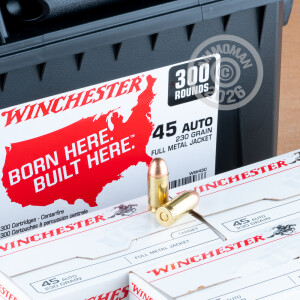 An image of bulk .45 Automatic ammo made by Winchester at AmmoMan.com.