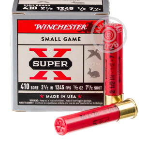 Image of the 410 BORE WINCHESTER SUPER-X 2-1/2" 1/2 OZ. #7.5 SHOT (25 ROUNDS) available at AmmoMan.com.