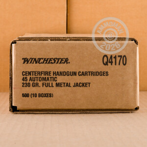 A photo of a box of Winchester ammo in .45 Automatic.