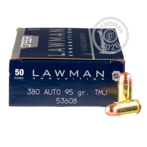 Photo detailing the 380 ACP SPEER LAWMAN 95 GRAIN TMJ (50 ROUNDS) for sale at AmmoMan.com.