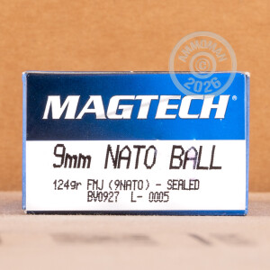 Photo detailing the 9MM NATO MAGTECH 124 GRAIN FMJ (1000 ROUNDS) for sale at AmmoMan.com.