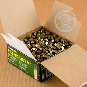 A box of Remington ammo in .22 Long Rifle that's often used for hunting varmint sized game, training at the range.