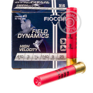 Image of the 410 BORE FIOCCHI 3" 11/16 OZ. #9 SHOT (25 ROUNDS) available at AmmoMan.com.