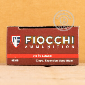Photo detailing the 9MM FIOCCHI SELF DEFENSE 92 GRAIN EMB (500 ROUNDS) for sale at AmmoMan.com.