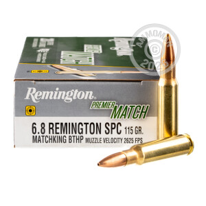 Photo detailing the 6.8MM SPC REMINGTON PREMIER MATCH 115 GRAIN HPBT (20 ROUNDS) for sale at AmmoMan.com.