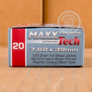 Image of 7.62 x 39 ammo by MaxxTech that's ideal for training at the range.