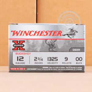 Image of the 12 GAUGE WINCHESTER SUPER-X 2-3/4" #00 BUCK 9 PELLETS (150 ROUNDS) available at AmmoMan.com.