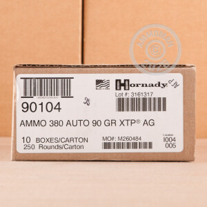 Photograph showing detail of .380 ACP HORNADY AMERICAN GUNNER 90 GRAIN JHP (25 ROUNDS)