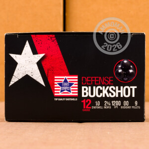 Image of the 12 GAUGE STARS AND STRIPES 2-3/4" 9 PELLET 00 BUCKSHOT (250 ROUNDS) available at AmmoMan.com.