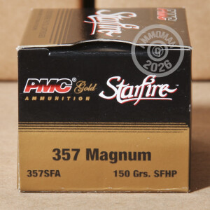 Photo detailing the .357 MAGNUM PMC STARFIRE 150 GRAIN JHP (20 ROUNDS) for sale at AmmoMan.com.
