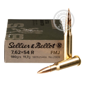 Image of the 7.62X54R SELLIER & BELLOT 180 GRAIN FMJ (20 ROUNDS) available at AmmoMan.com.