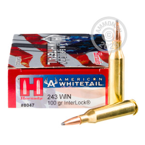 Photograph showing detail of 243 WIN HORNADY AMERICAN WHITETAIL 100 GRAIN INTERLOCK SP (200 ROUNDS)
