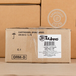 Image of Tula Cartridge Works 223 Remington rifle ammunition.