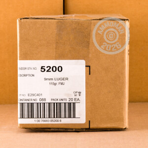 Photograph showing detail of 9MM BLAZER BRASS 115 GRAIN FMJ #5200 (1000 ROUNDS)