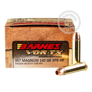 A photograph of 20 rounds of 140 grain 357 Magnum ammo with a Solid Copper Hollow Point (SCHP) bullet for sale.