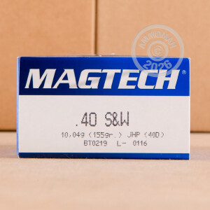 Photograph showing detail of 40 S&W MAGTECH 155 GRAIN JHP (50 ROUNDS)