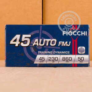 An image of .45 Automatic ammo made by Fiocchi at AmmoMan.com.