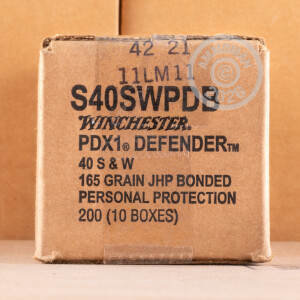 Photo detailing the 40 S&W WINCHESTER PDX1 DEFENDER 165 GRAIN JHP (20 ROUNDS) for sale at AmmoMan.com.