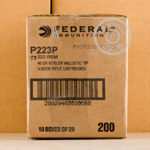 Image of 223 Remington ammo by Federal that's ideal for hunting varmint sized game.